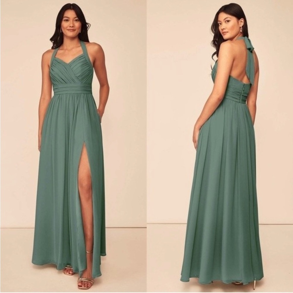 AZAZIE VERONICA A-Line Pleated Chiffon Floor-Length Eucalyptus (Green)